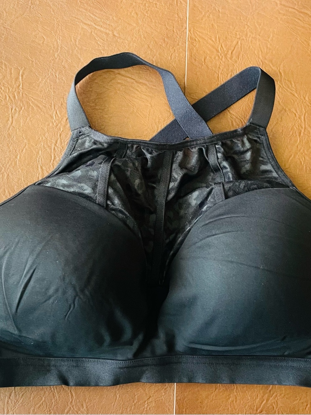 Victoria's Secret Black Lace-Panel Sports Bra with Crossback Straps, 38D